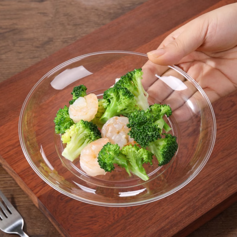 一次性餐盘碗30只装食品级塑料盘子家用甜品水果蛋糕盘透明碗碟