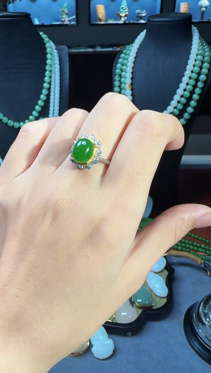 银S925镶嵌戒指和田玉1