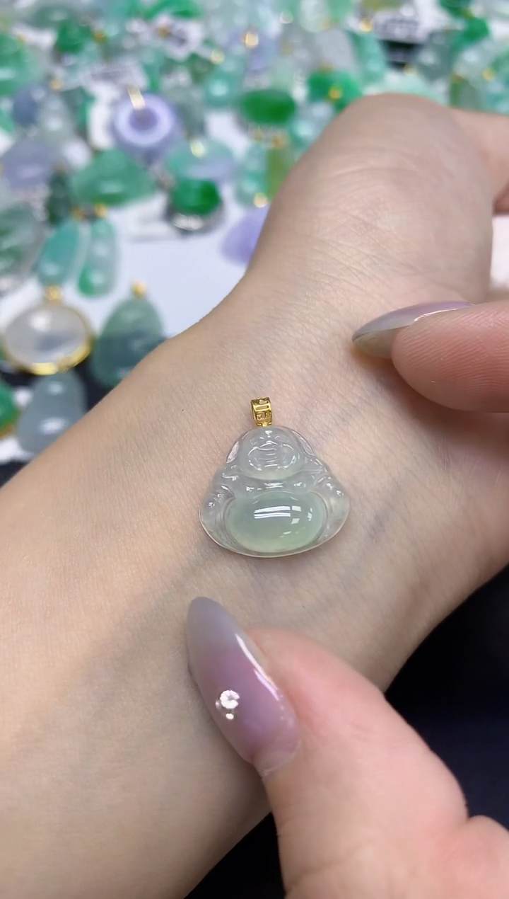 颈饰18K金镶嵌翡翠天然缅甸翡翠A货百元以上9元证书费自理