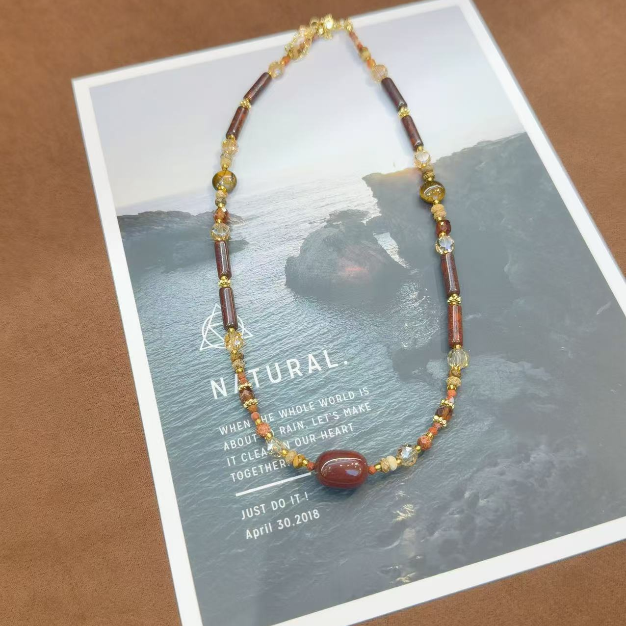 铜合金项链 爆款红玛珠设计感项链