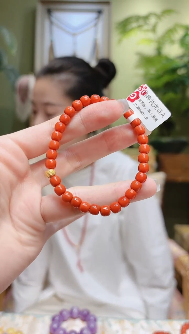 【闪购商品】南红玛瑙手串18K金镶嵌五条珠老型南红手串