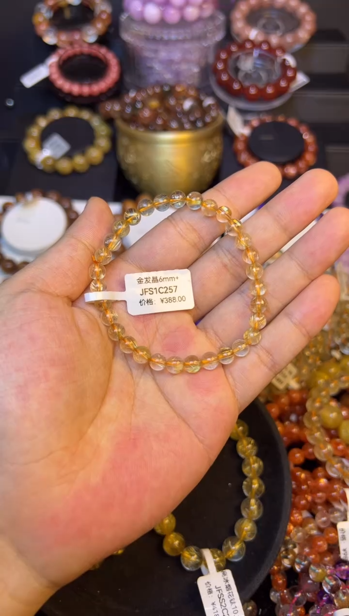 未镶嵌手串水晶金发晶6mm+