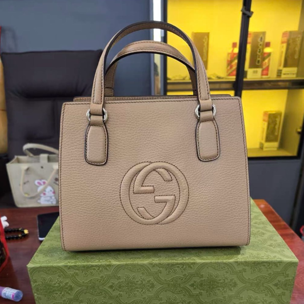 99新 GUCCI/古驰 Gucci古驰全皮荔枝纹soho手提单肩包