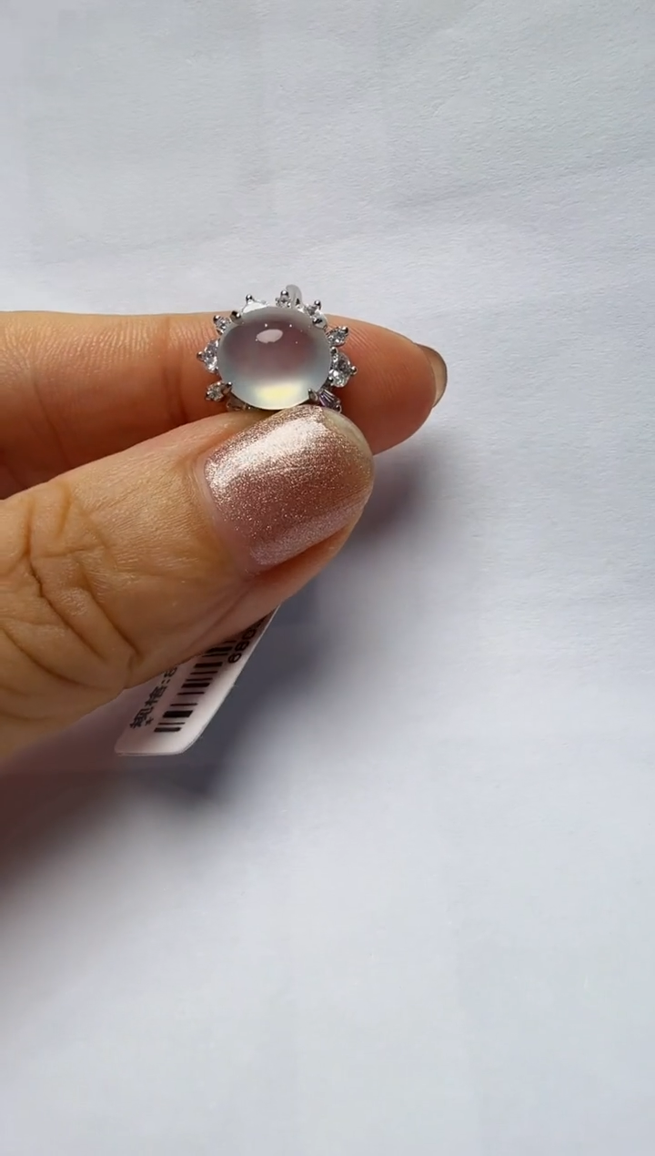 翡翠戒指银S925镶嵌925银镶缅甸A货翡翠戒指