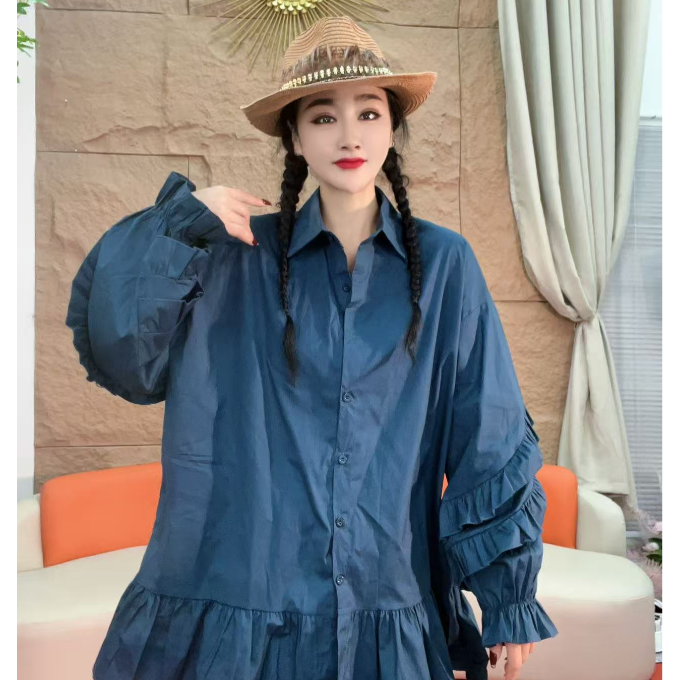 9022【凡家衣橱】秋季新款气质时尚休闲百搭韩系简约荷叶边长袖衬衫