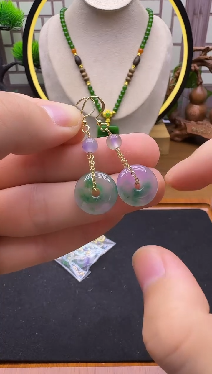 14K金镶嵌翡翠耳饰E148       