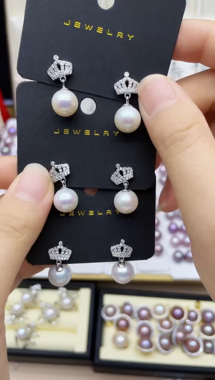 银S925镶嵌淡水珍珠耳饰耳环多其性发其一