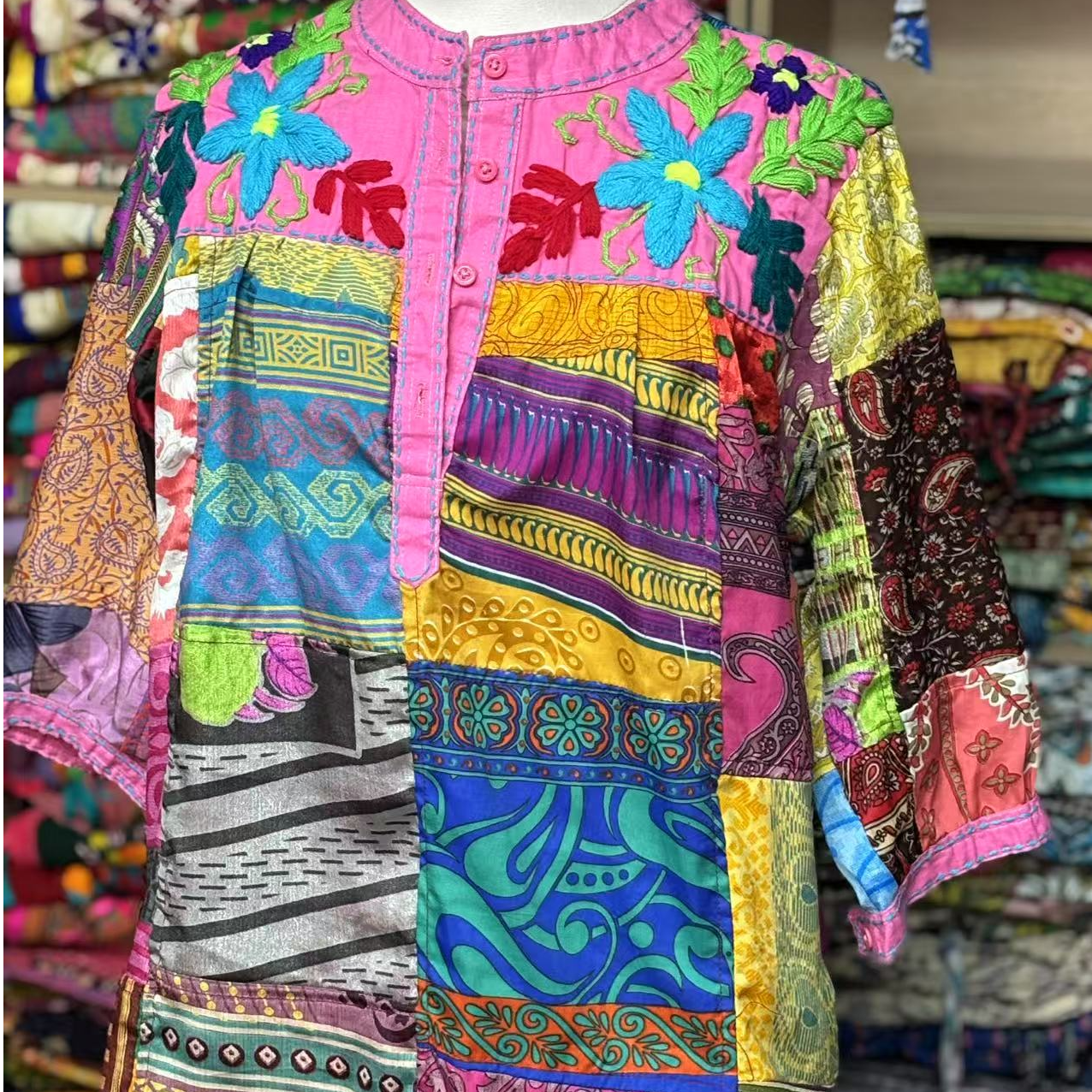 印度尼泊尔植物丝拼接刺绣上衣直播间选款私拍不发 不 退 不 换