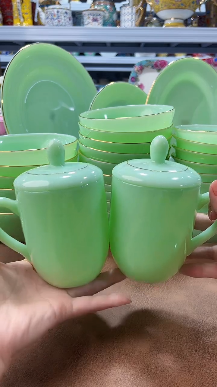 玉瓷350cc玉瓷茶杯水杯2只景德镇