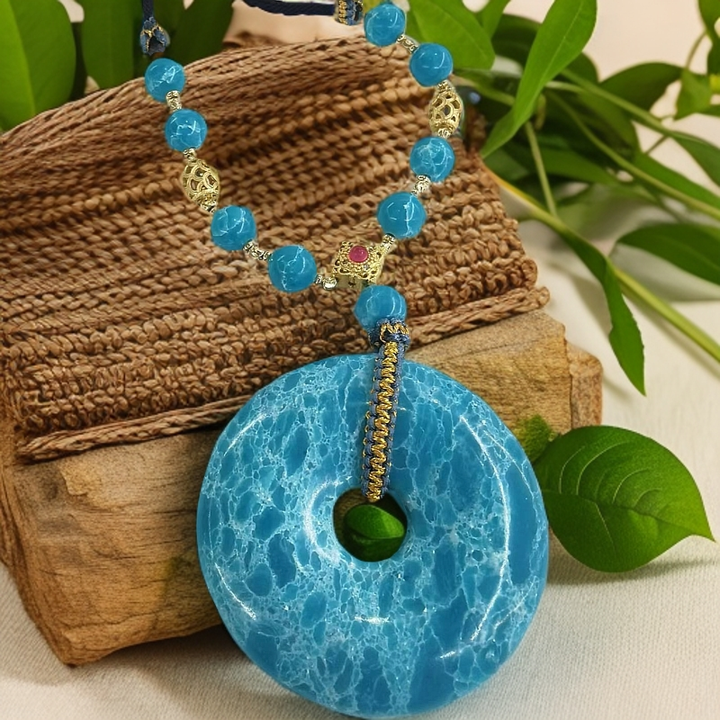 （库存处理）高定珠宝设计款国风海纹石蓝平安扣吊坠项链X619精美