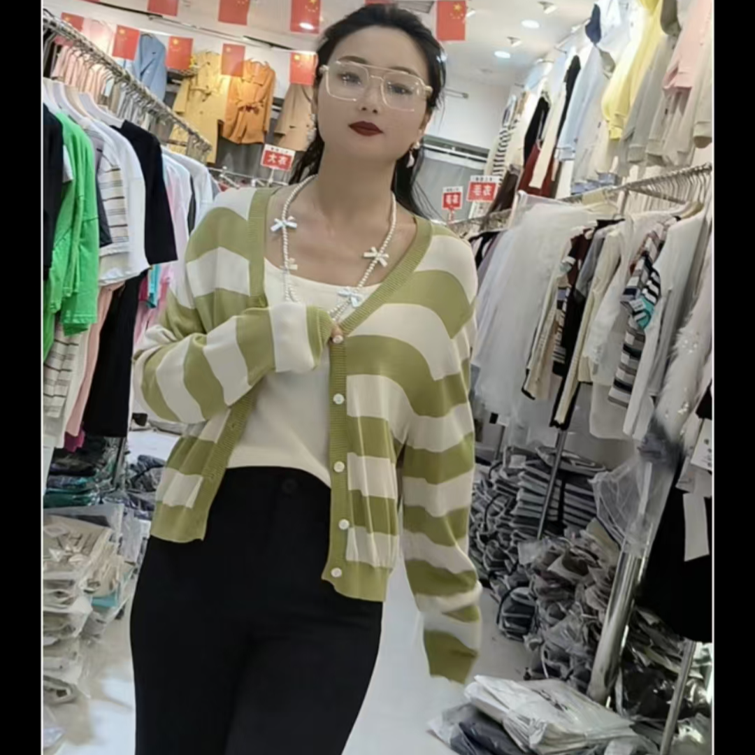 女装上衣开衫毛衣针织衫时尚条纹衬衫夏季潮流8101