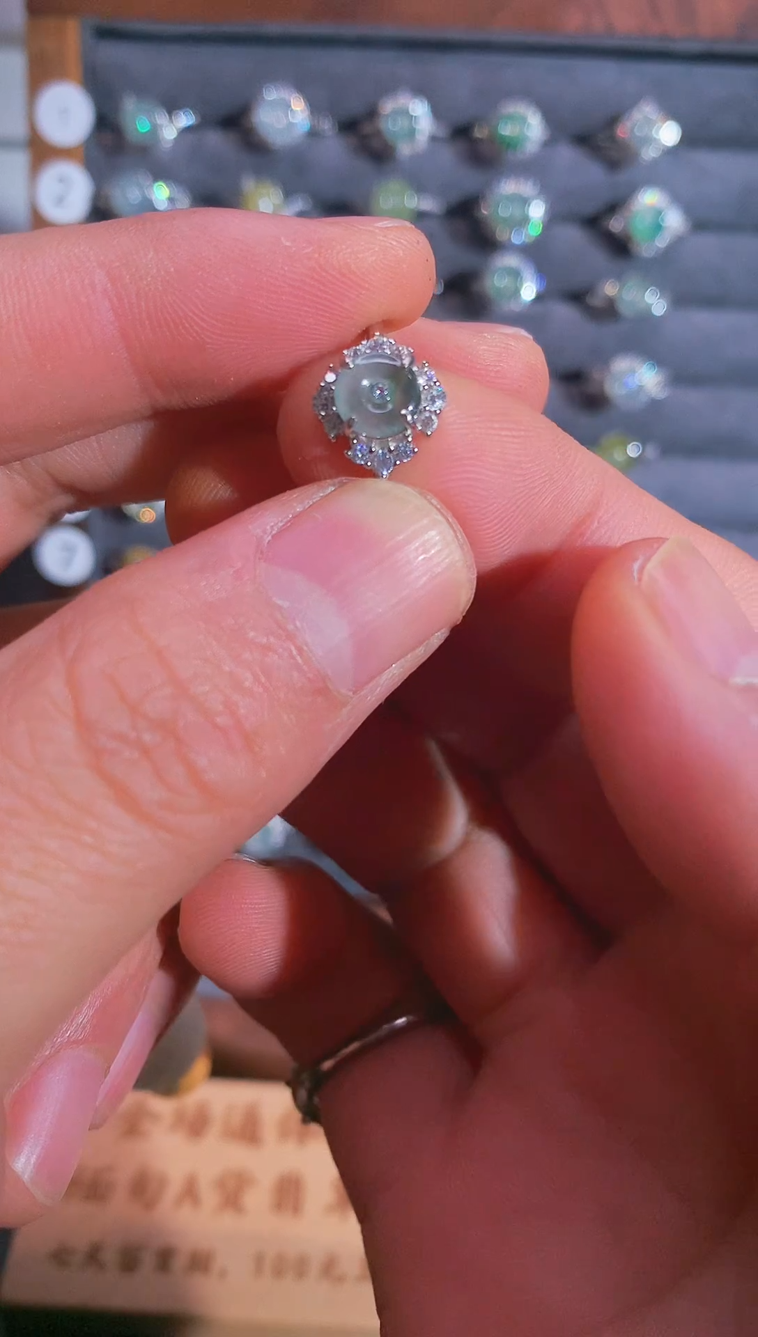 银S925镶嵌戒指翡翠S925银镶翡翠平安扣女饰品