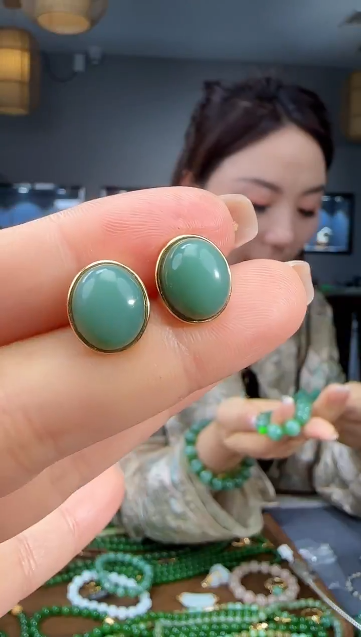 银S925镶嵌和田玉耳饰1