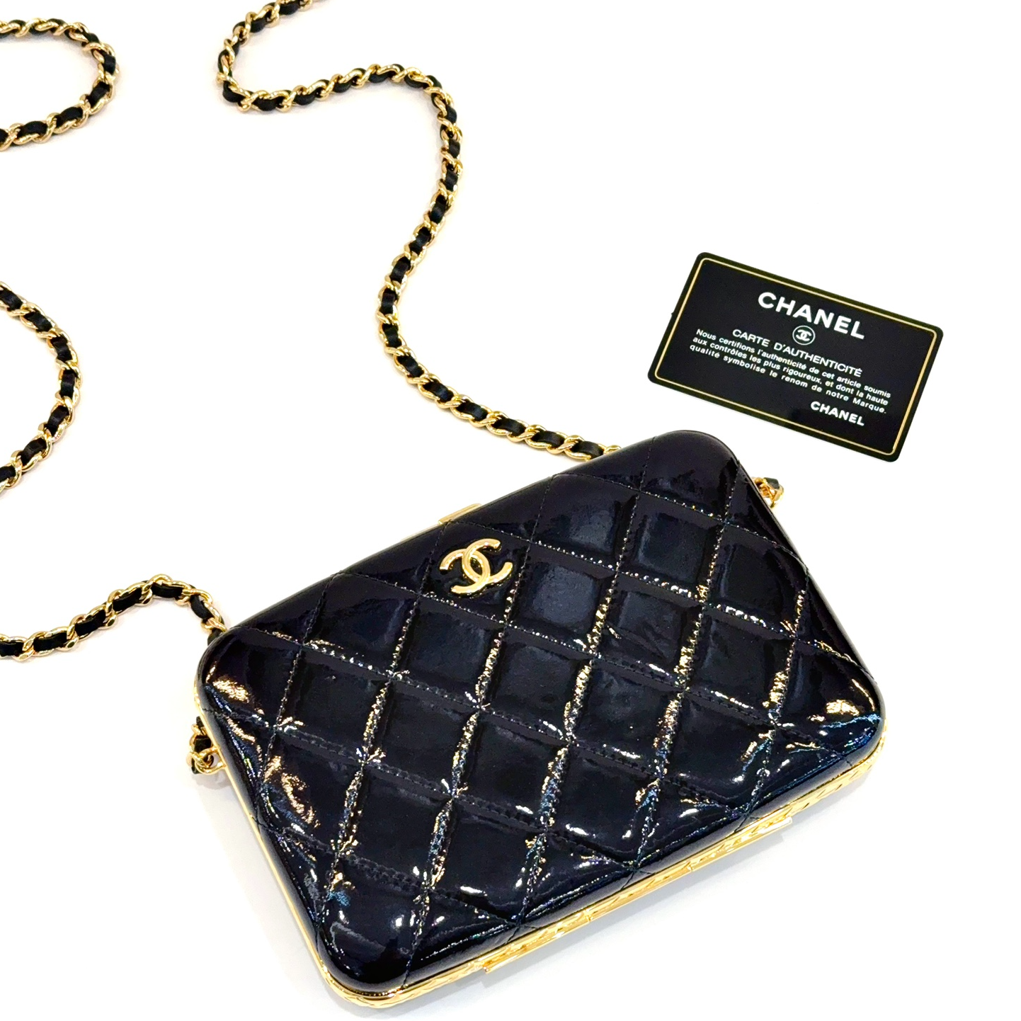 99新 Chanel/香奈儿 蔚蓝/21A手工坊系列 复古漆皮夹子包/晚宴包