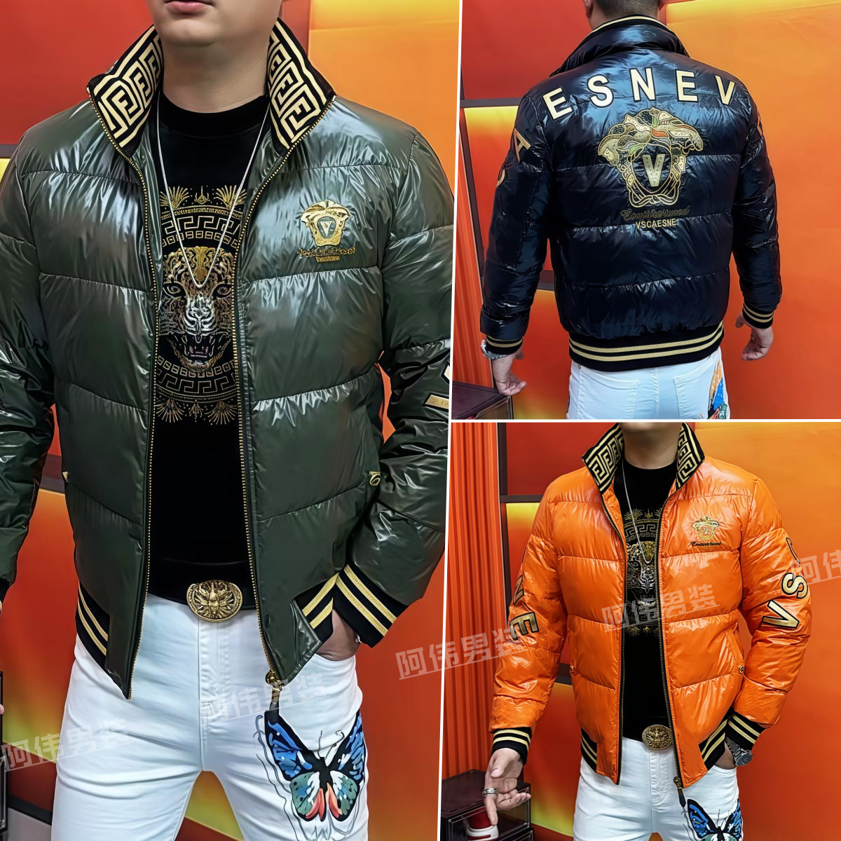 阿伟家男士冬季高品质刺绣加厚民族风羽绒服时尚修身百搭男上衣