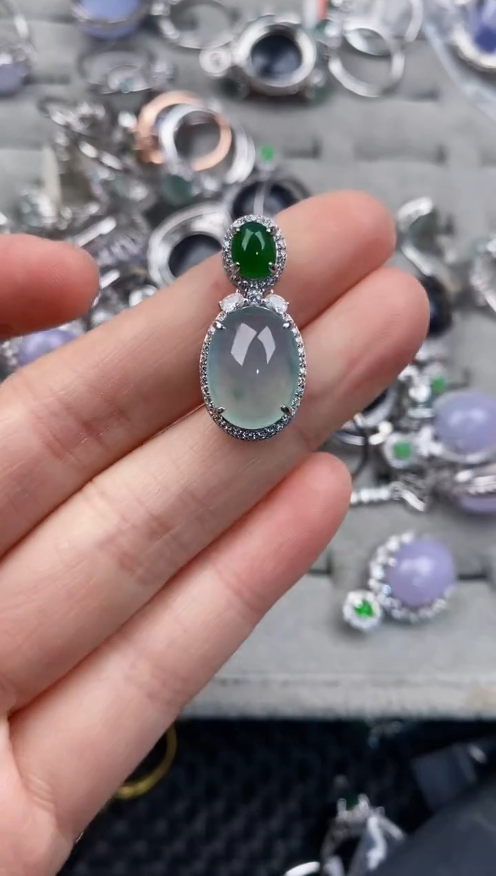 银S925镶嵌戒指翡翠777              91