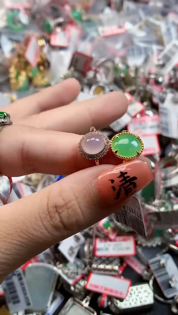 银S925镶嵌戒指翡翠天然A货缅甸翡翠