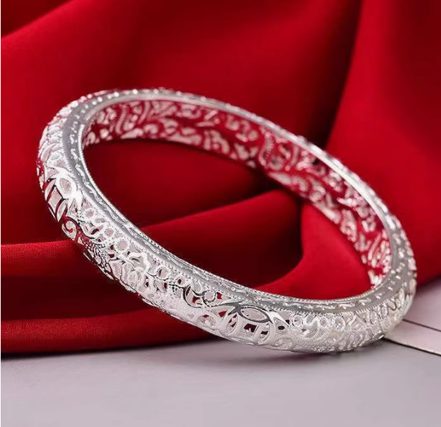 足银手镯 G125镂空闭口花丝雕花手镯女新款宫廷风手工花丝手镯