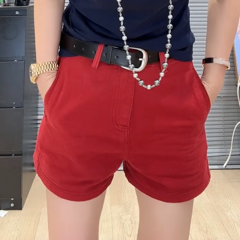 萱贝纯高腰显瘦直筒牛仔短裤女2025夏季薄款时尚百搭三分辣妹热裤