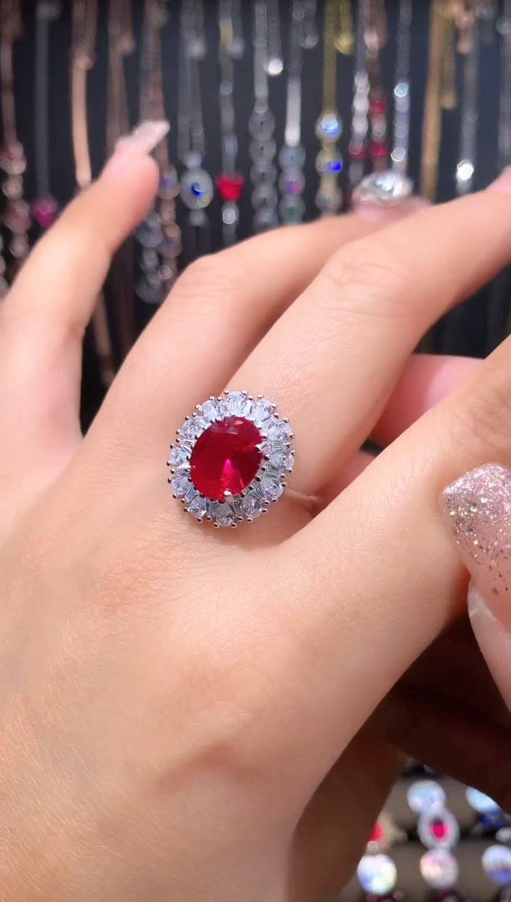 红宝石戒指银S925镶嵌银色810