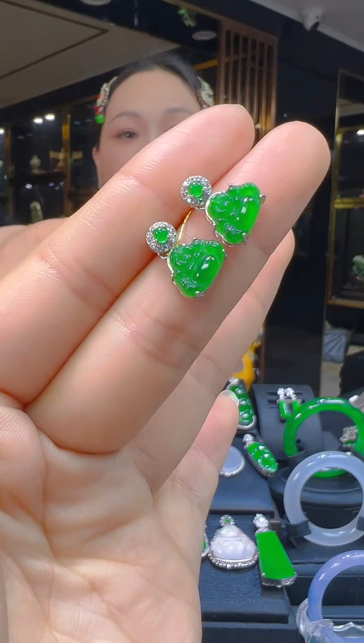 银S925镶嵌翡翠耳饰027(多样性发货发其一)
