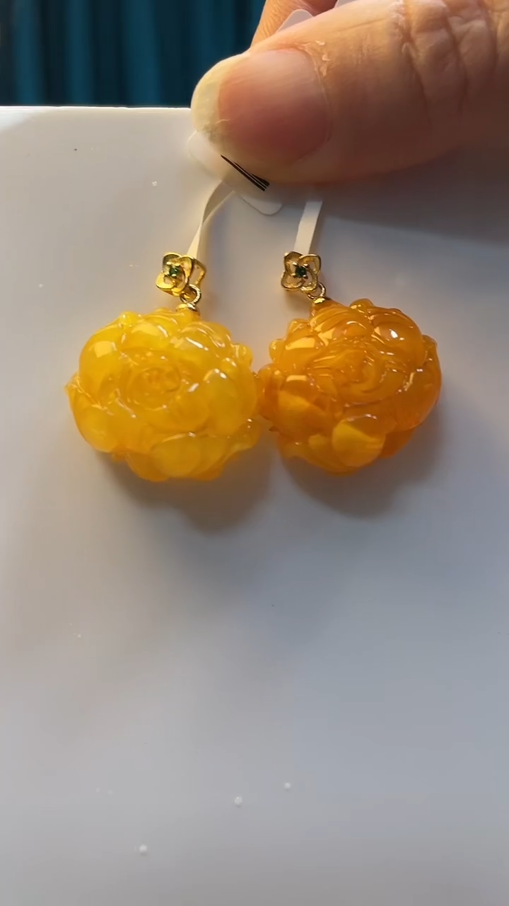银S925镶嵌吊坠(不含链)蜜蜡蜜蜡镶嵌牡丹花吊坠（多样性只发其一）