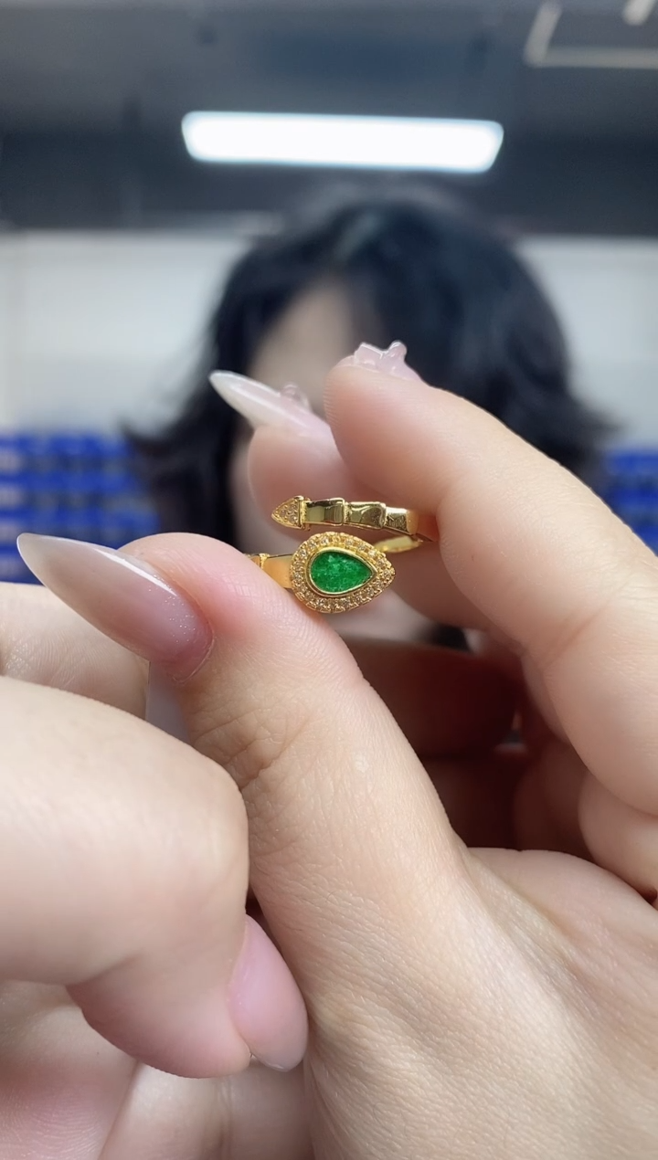 【闪购商品】翡翠银S925镀金镶嵌戒指多样性发其一颜色微差