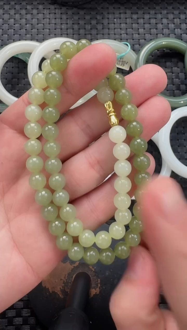 颈饰未镶嵌和田玉8mm黄玉渐变色女神链