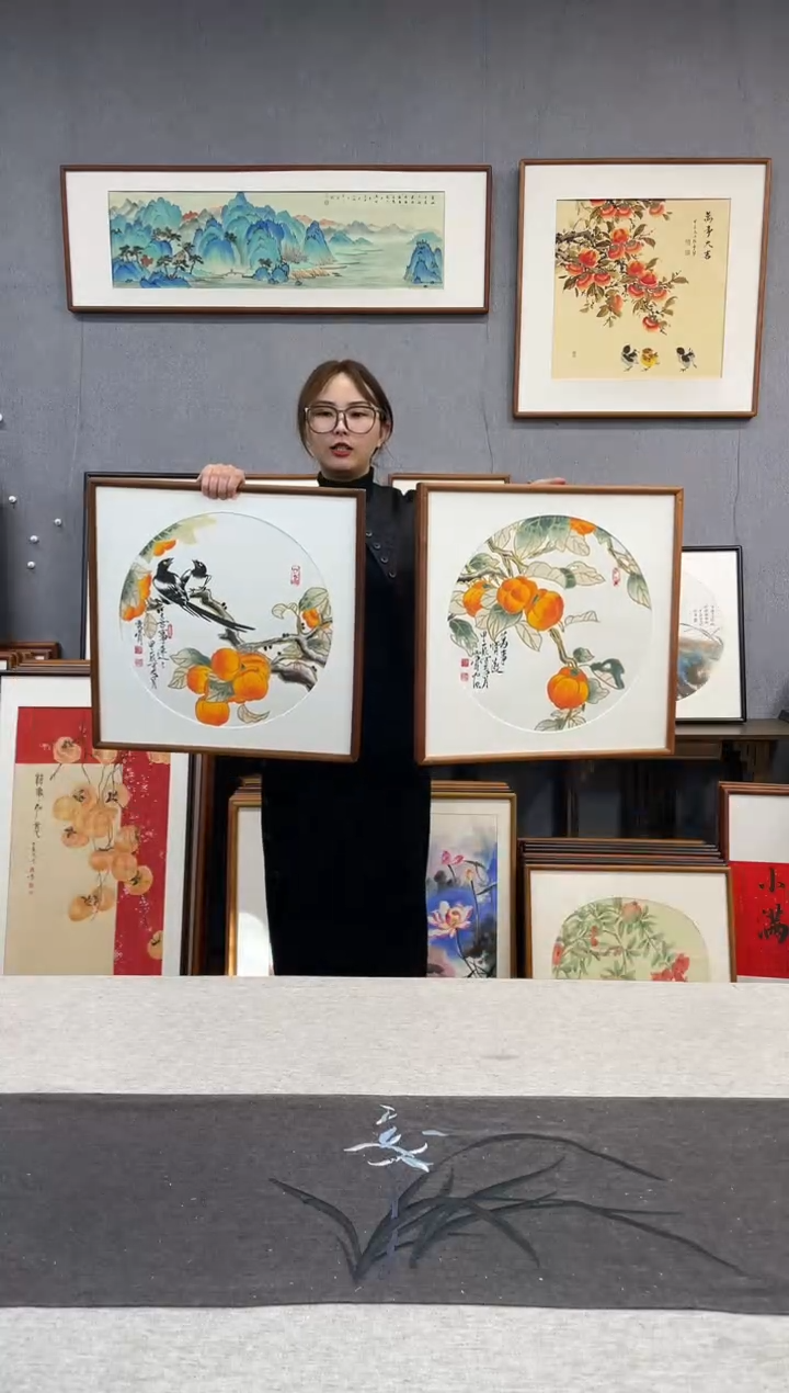 【闪购商品】国画手写手绘带框作品-52*52-两个