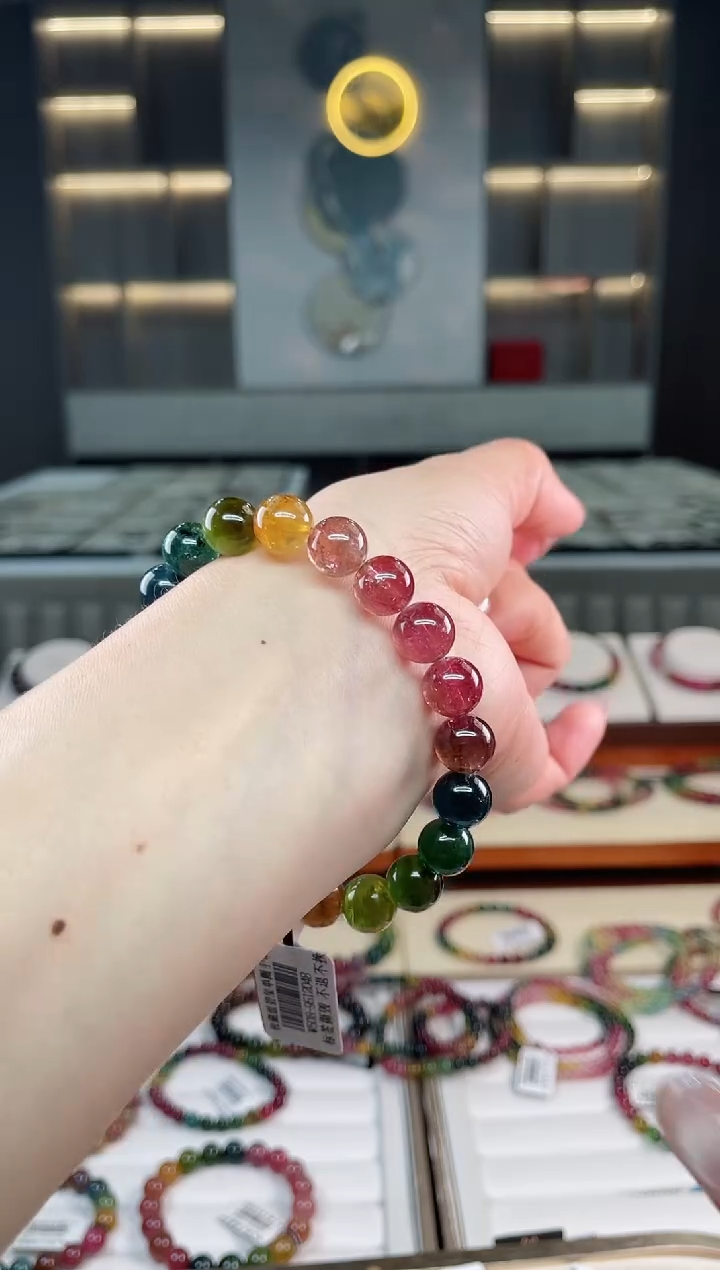未镶嵌老矿碧玺彩虹单圈手串9mm+碧玺碧玺多样性发一条T
