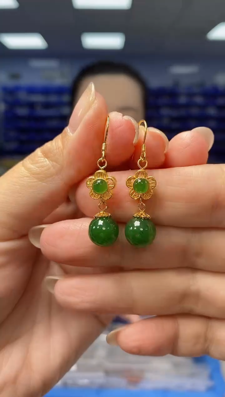 【闪购商品】和田玉耳饰银S925镶嵌K2107