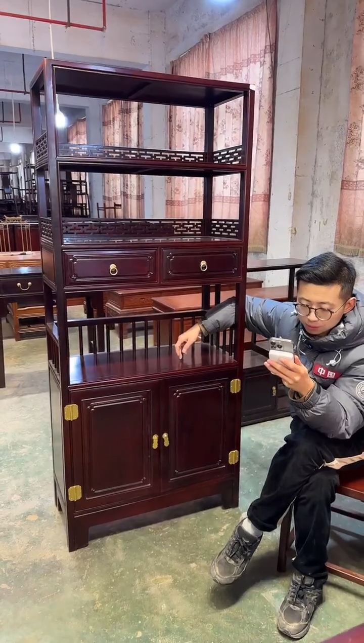 黑酸枝木类成套家具特大书柜中间抽屉款