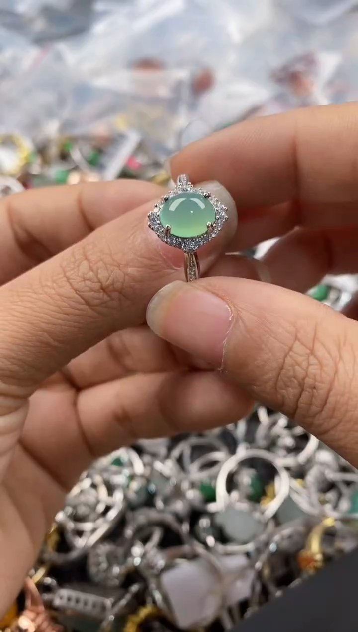 银S925镶嵌戒指翡翠999---6