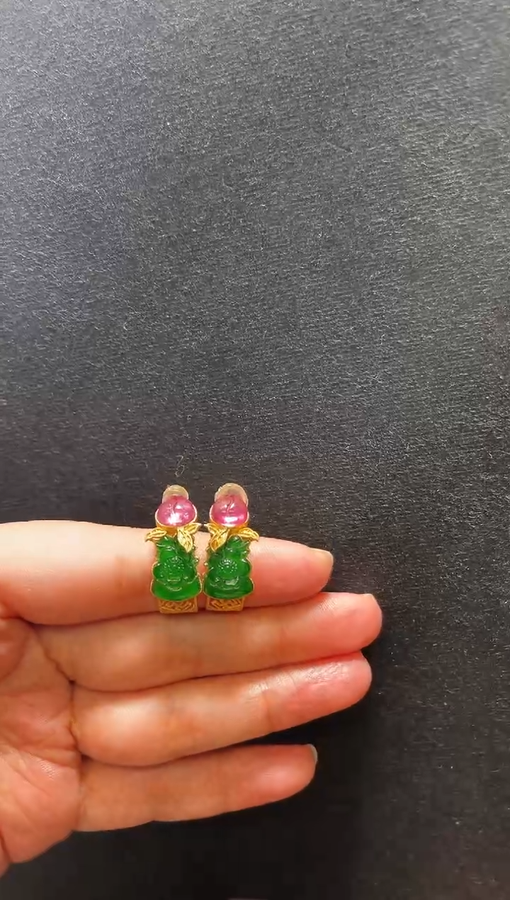 【闪购商品】翡翠耳饰18K金镶嵌支持48小时鉴赏