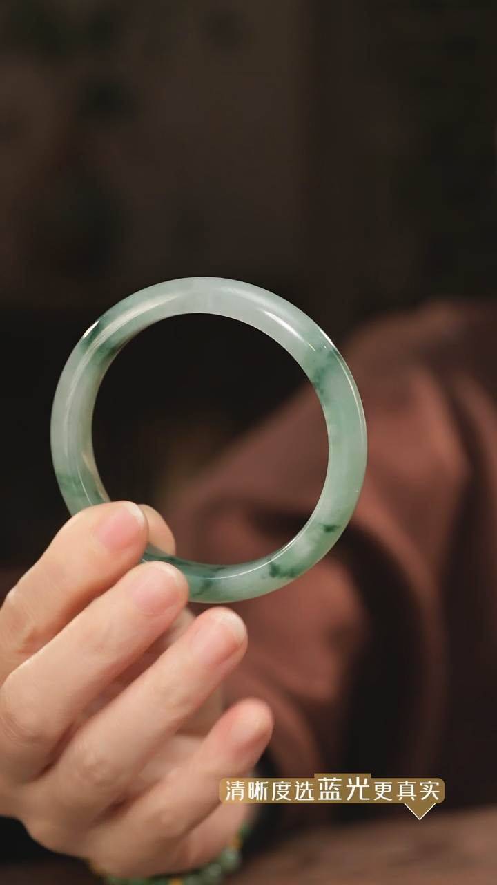 【闪购商品】翡翠手镯未镶嵌冰飘花翡翠正圈手镯 56圈口