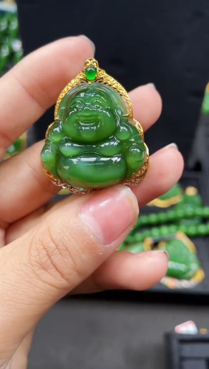 【闪购商品】和田玉吊坠18K金镶嵌30MM 多样性发一