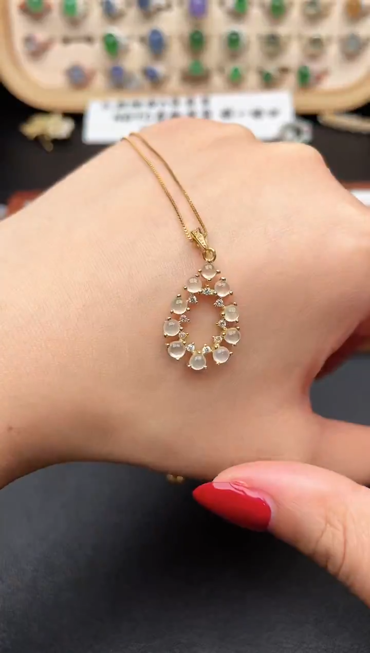 颈饰银S925镶嵌翡翠一物一证一礼盒