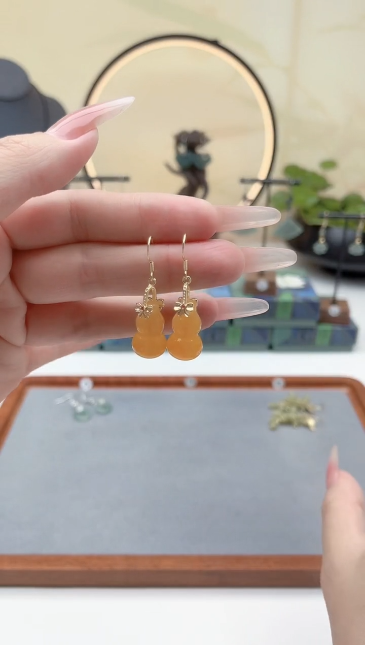 未镶嵌耳饰玛瑙/玉髓00黄色葫芦