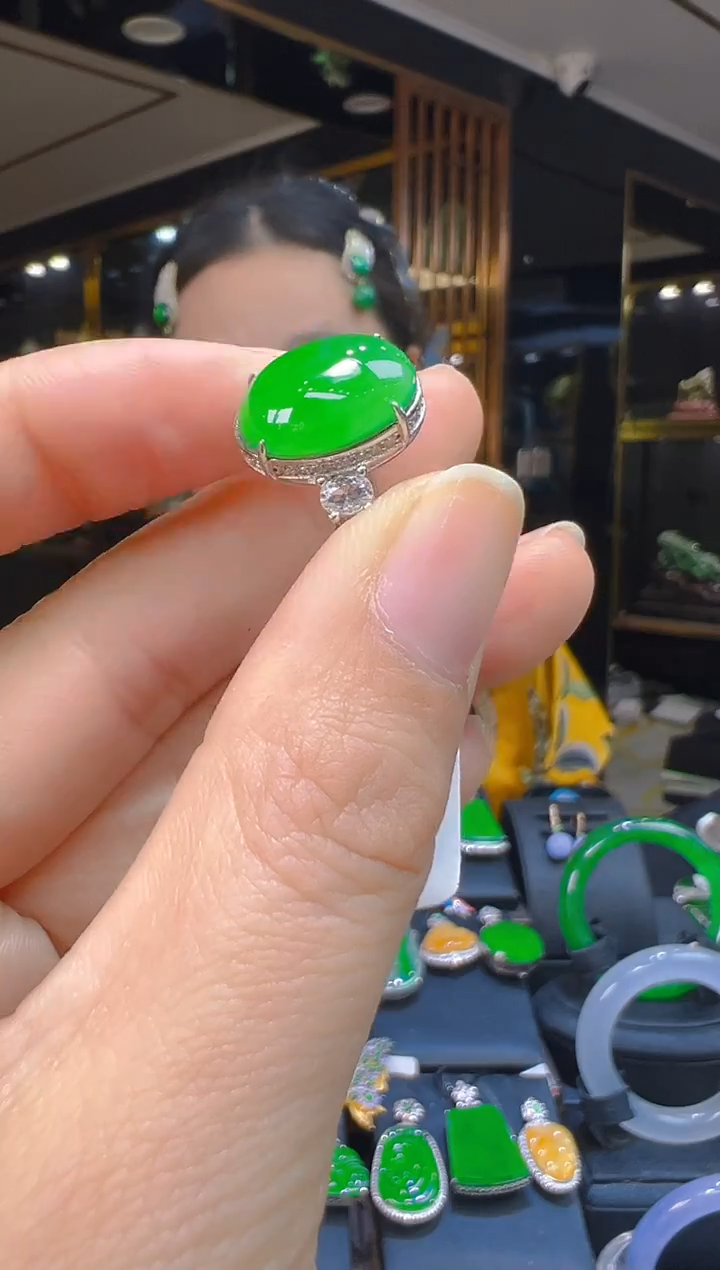 银S925镶嵌戒指翡翠013(多样性发货发其一)