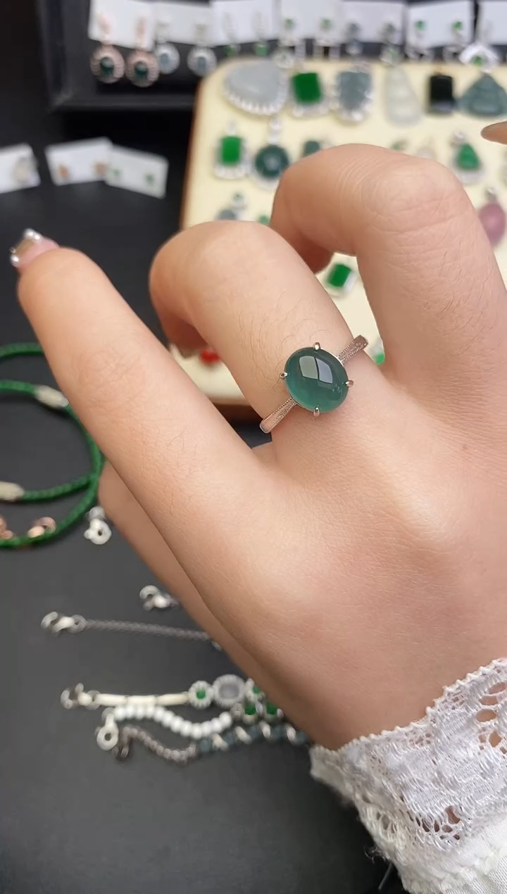 银S925镶嵌戒指翡翠0