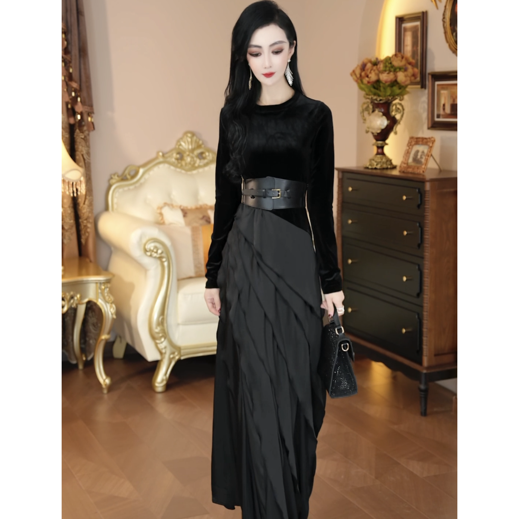 冬季新款法式时尚轻奢气质连衣裙2245