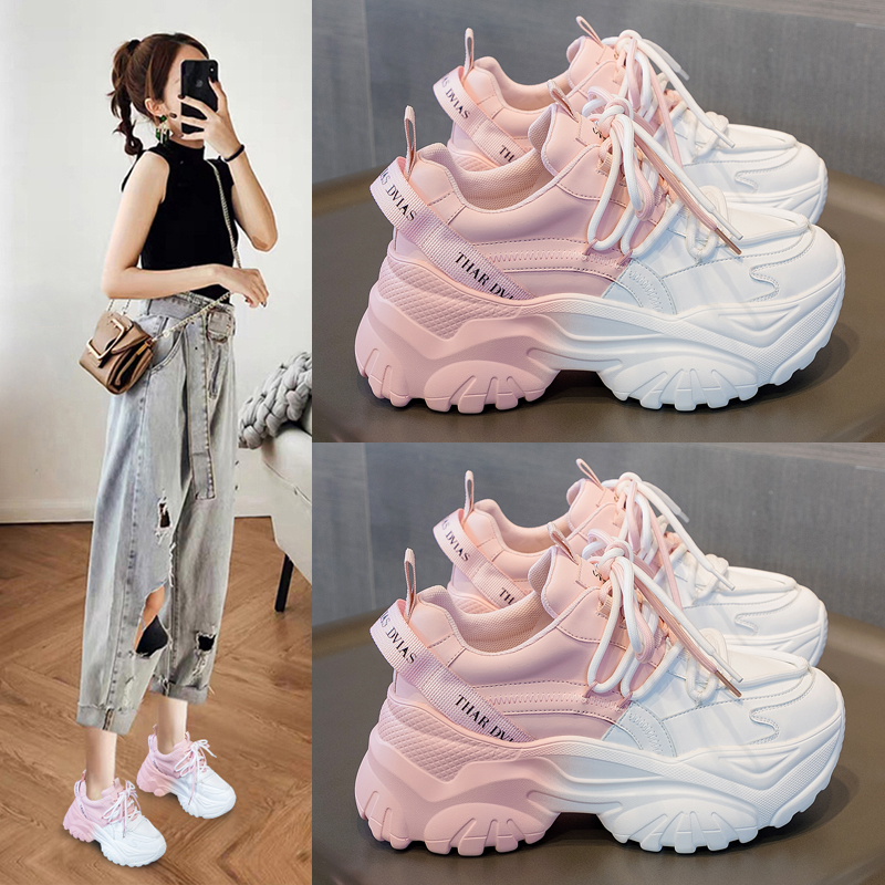 红蜻蜓牌老爹鞋女2023年秋季新款轻便厚底百搭休闲运动小白增高女