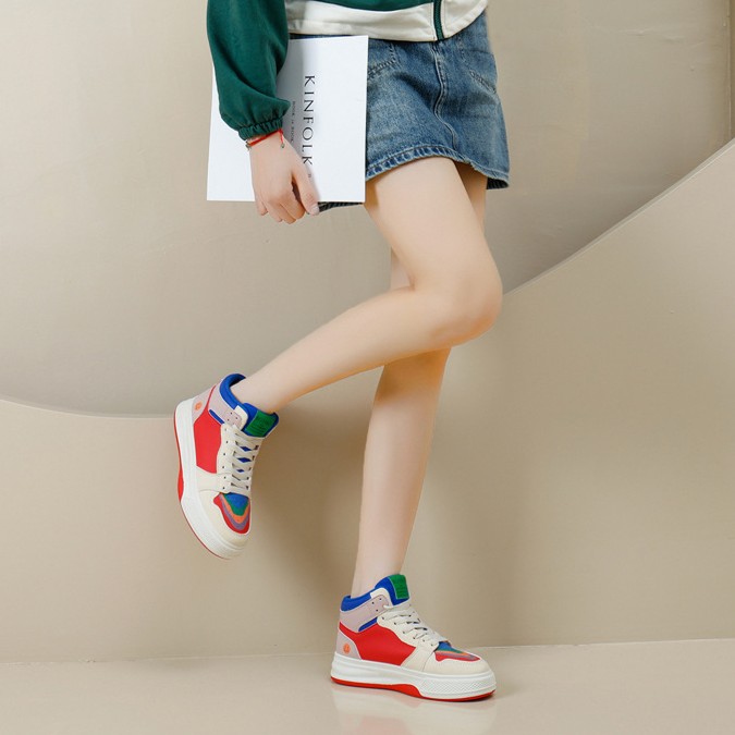 红蜻蜓牌高帮鸳鸯鞋女2023秋季新款厚底透气拼色潮鞋运动休闲板鞋