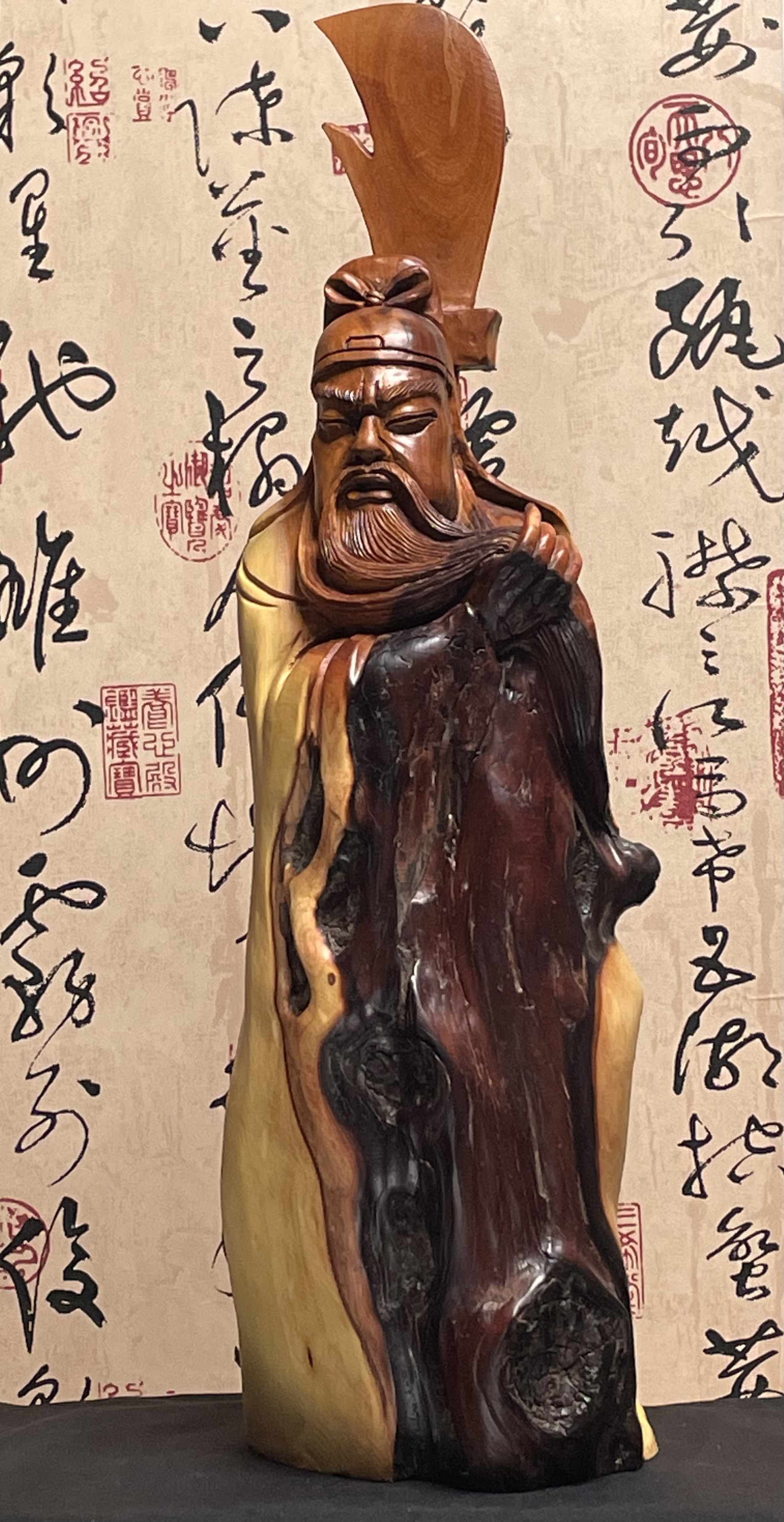 天然雷击枣木关公摆件道家工艺品纯手工雕刻木雕雷焦关二爷财神