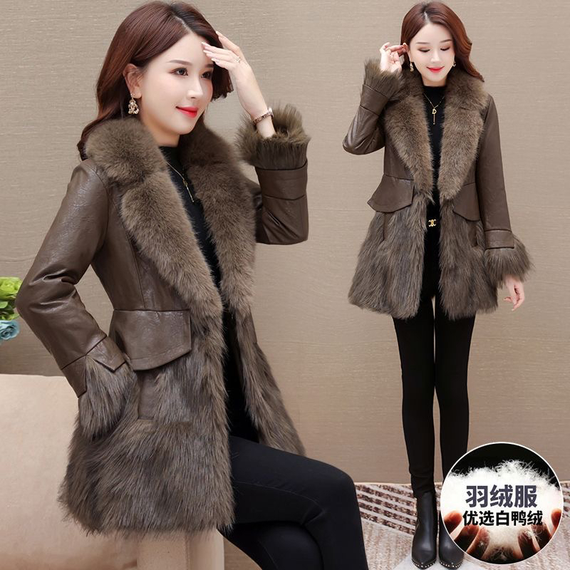 女士羽绒服新款高端2025欧货冬装皮衣海宁拼皮外套爆款洋气大毛领