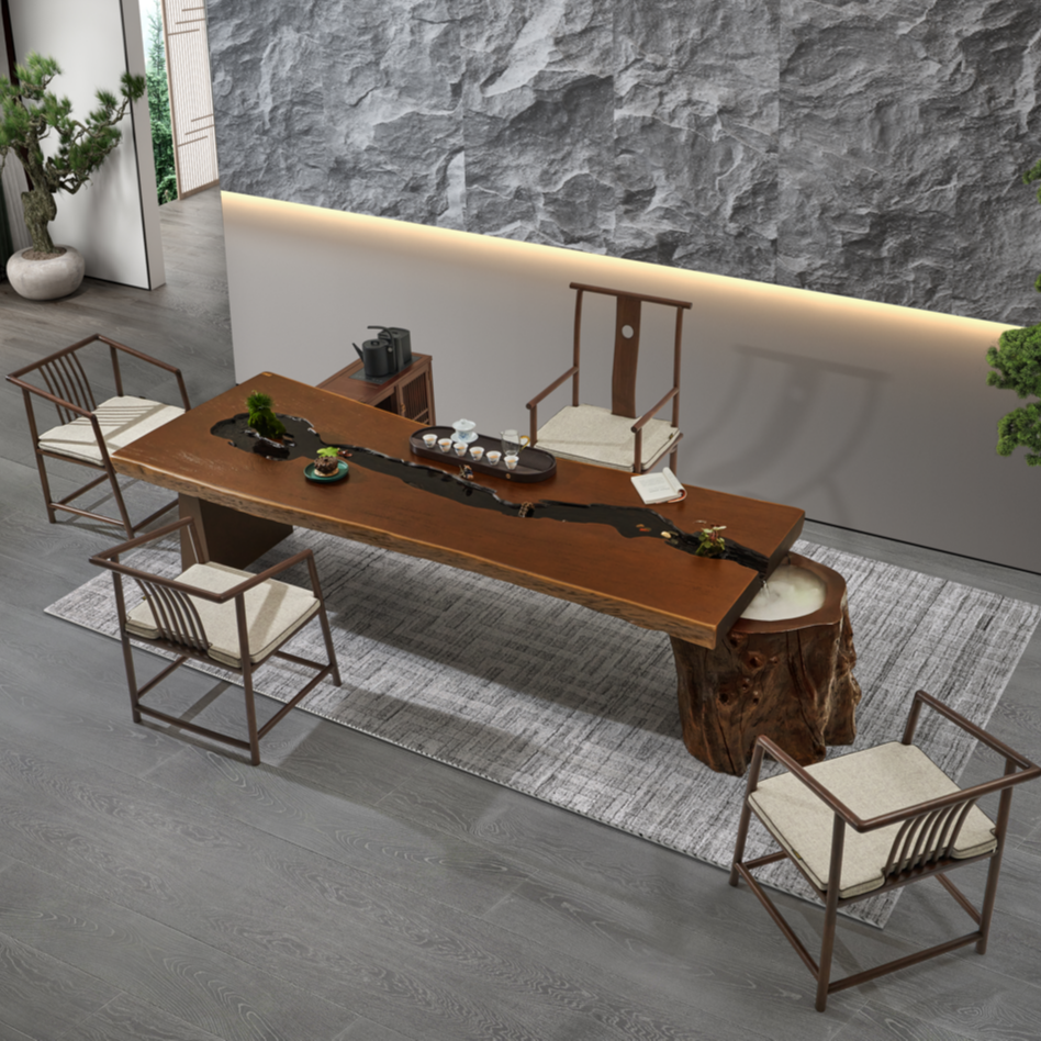 2.82米流水大板茶桌家用茶桌办公桌户外茶桌茶台一茶桌一体全套