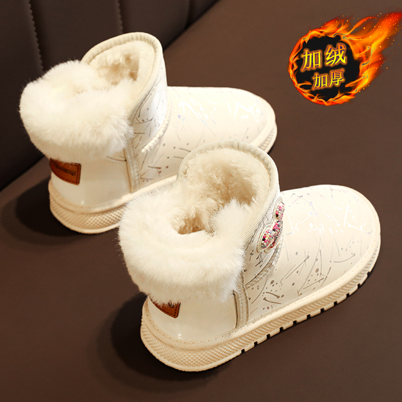 乔丹女童雪地靴皮毛一体2023新款冬季儿童防水棉靴加绒保暖大棉鞋