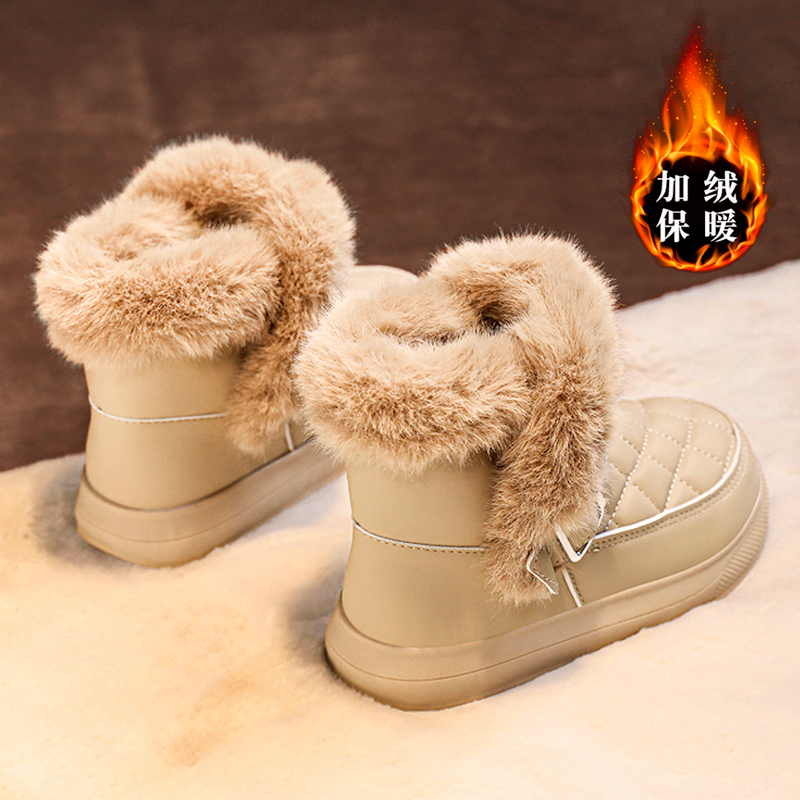 乔丹儿童雪地靴女童冬季2023新款加绒棉鞋中大童女孩保暖毛绒短靴