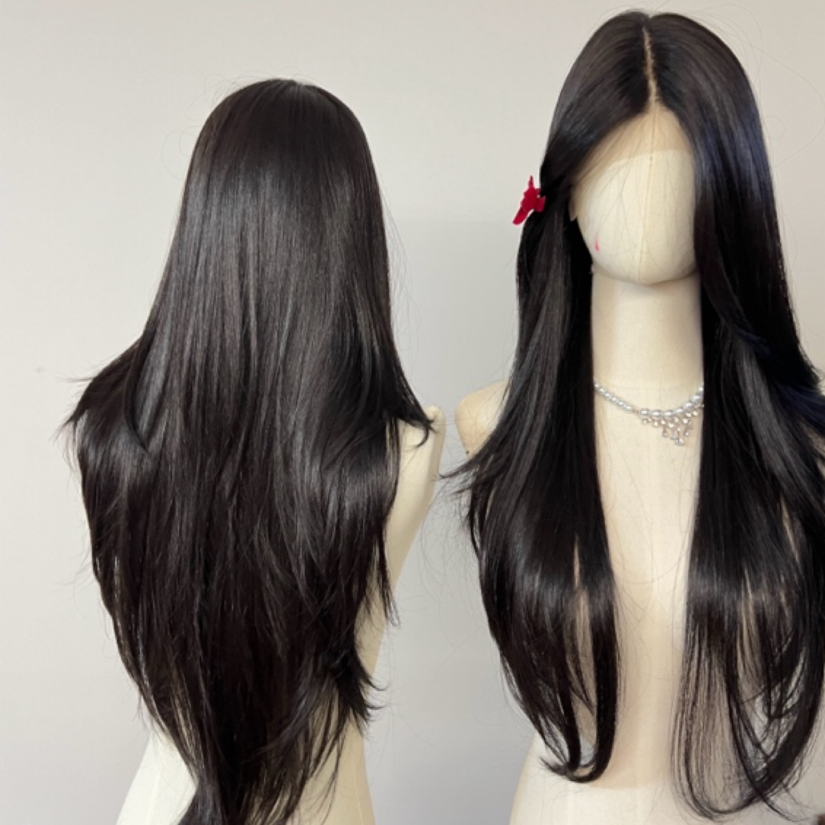 热迪专属纯黑色破碎。高层次70厘米直发进口发丝u型蕾丝假发假发套