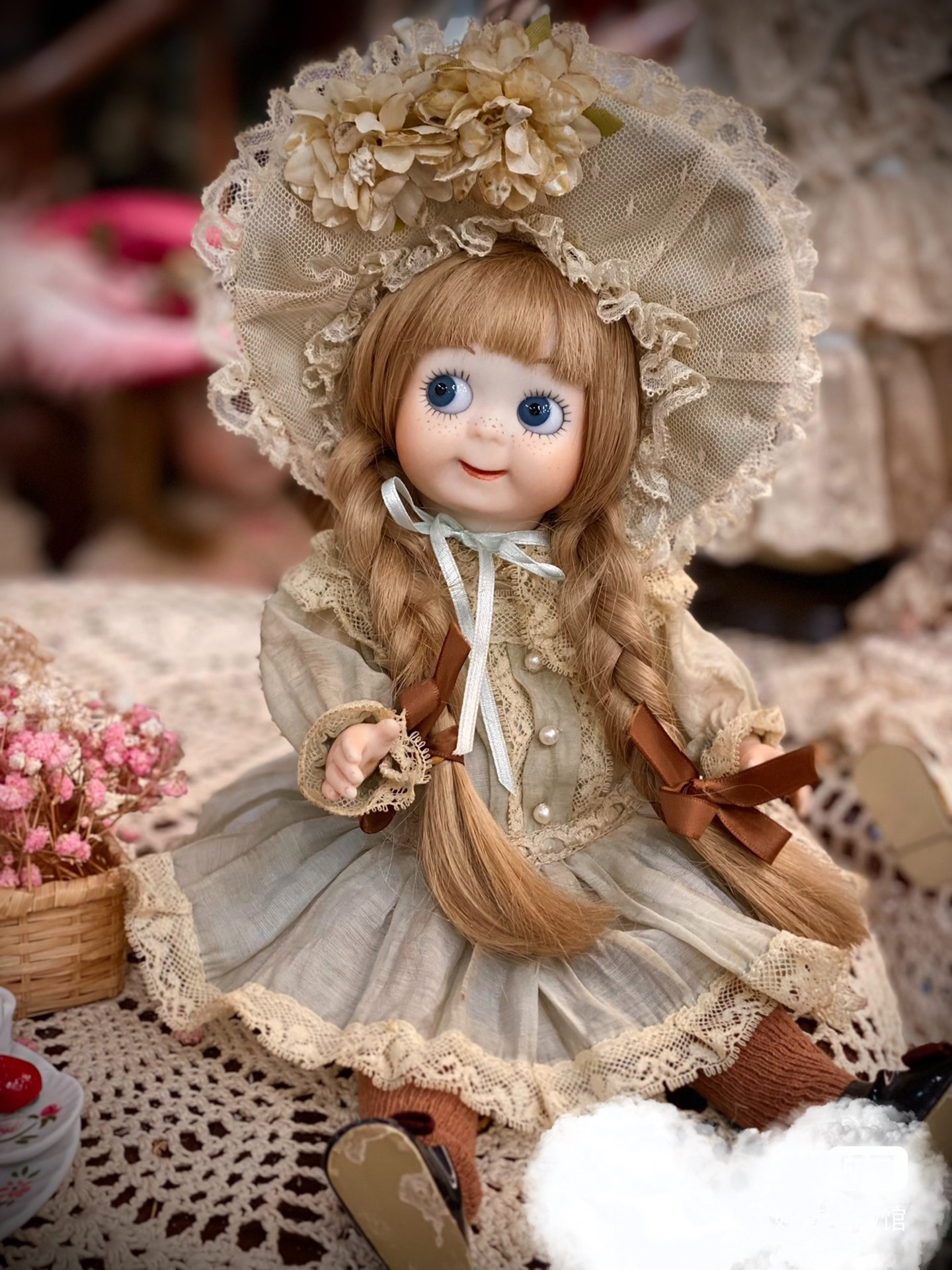 国外艺术家手工制作 古董小斜眼娃娃 bjd娃娃 陶瓷娃娃33厘米孤品